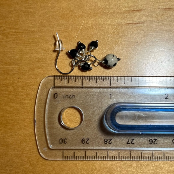 Dalmatian Jasper & Black Onyx 925 Sterling Silver Cluster Drop Dangle Earrings - Picture 8 of 8